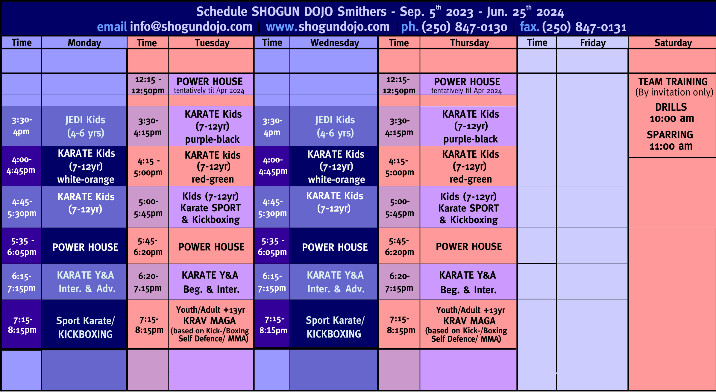 Schedule Shogun Dojo
